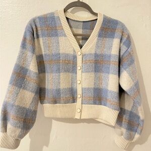 Plaid Blue and Cream Women's Sweater